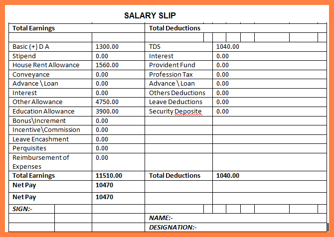 monthly salary slip format in excel